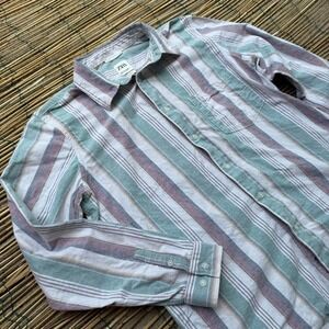 Zara Relaxed Fit Heavy Cotton Overshirt Striped Button Shirt Size Medium